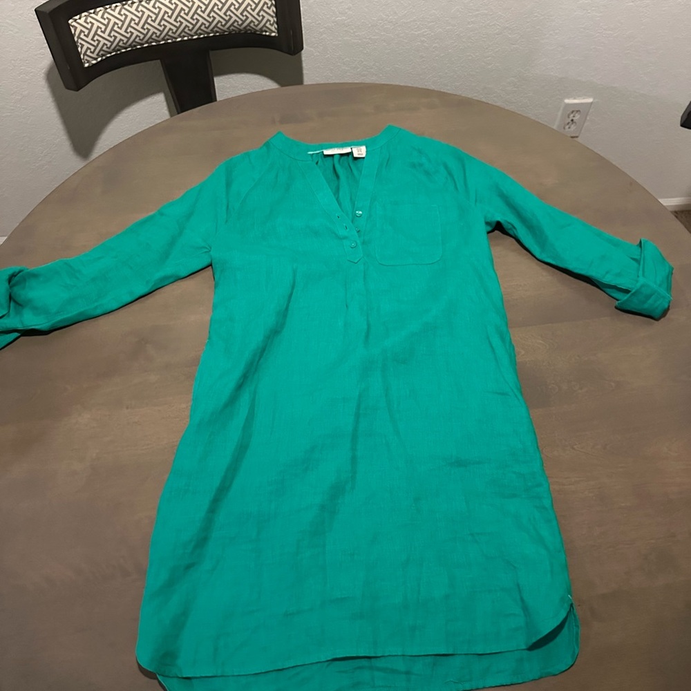 Martha Stewart Collection Teal Linen Blouse